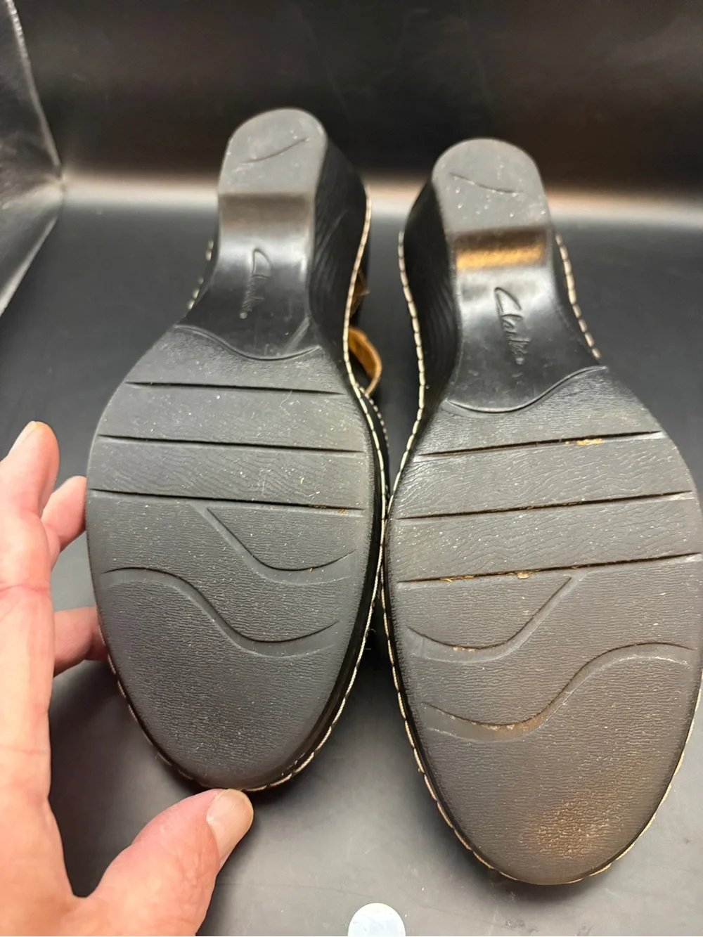 Clarks Black Leather Ankle Strap Pumps - EUC- Size 9N